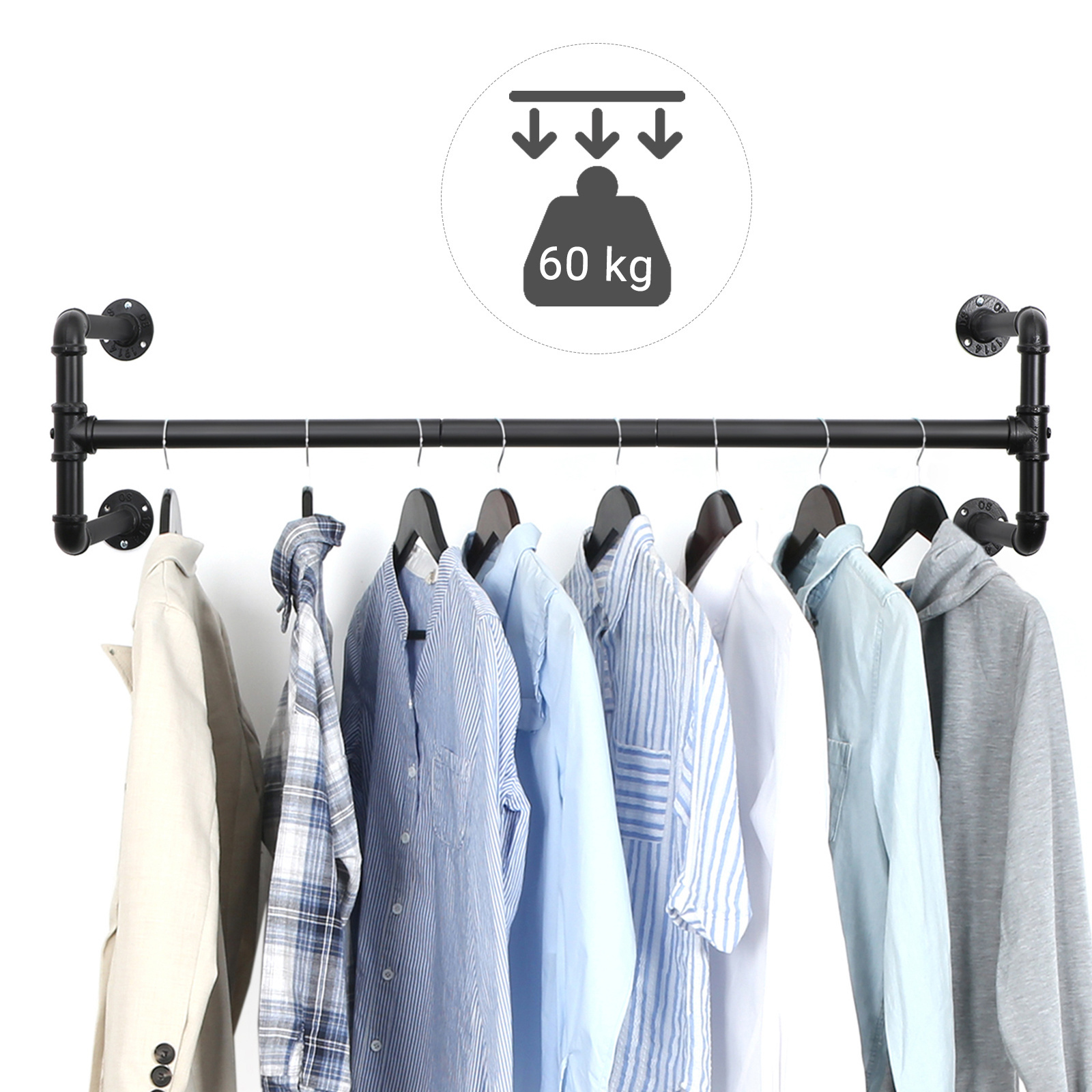 SONGMICS Industrial Pipe Clothes Hanging Bar Wall-Mounted Clothes dry Rack