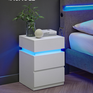 VASAGLE Adjustable Colors Sofa side Table with 3 Drawers for Bedroom Living Room smart Lighted Bedside Table led Nightstands