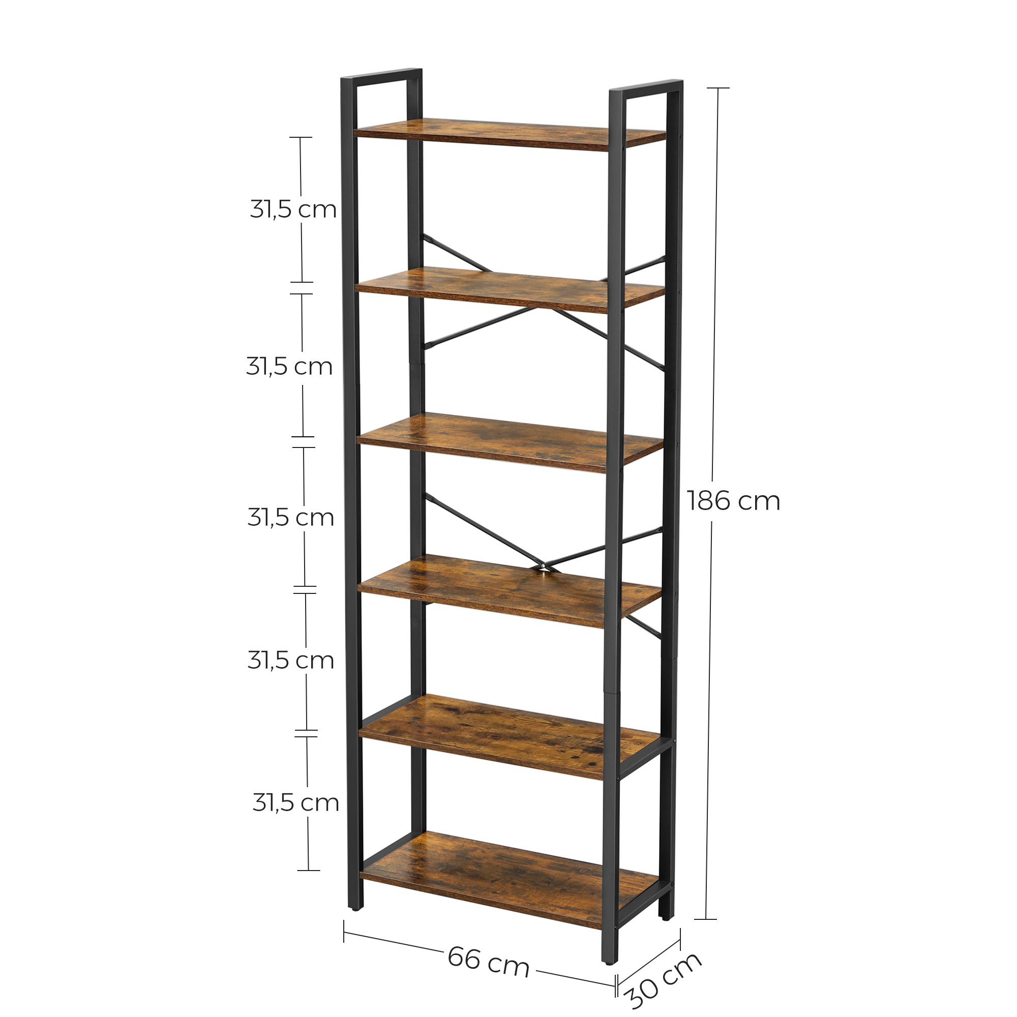 VASAGLE Living Room Display Shelf 6 tier Wooden Ladder Shelves Tall Free Stand Ladder Bookcase