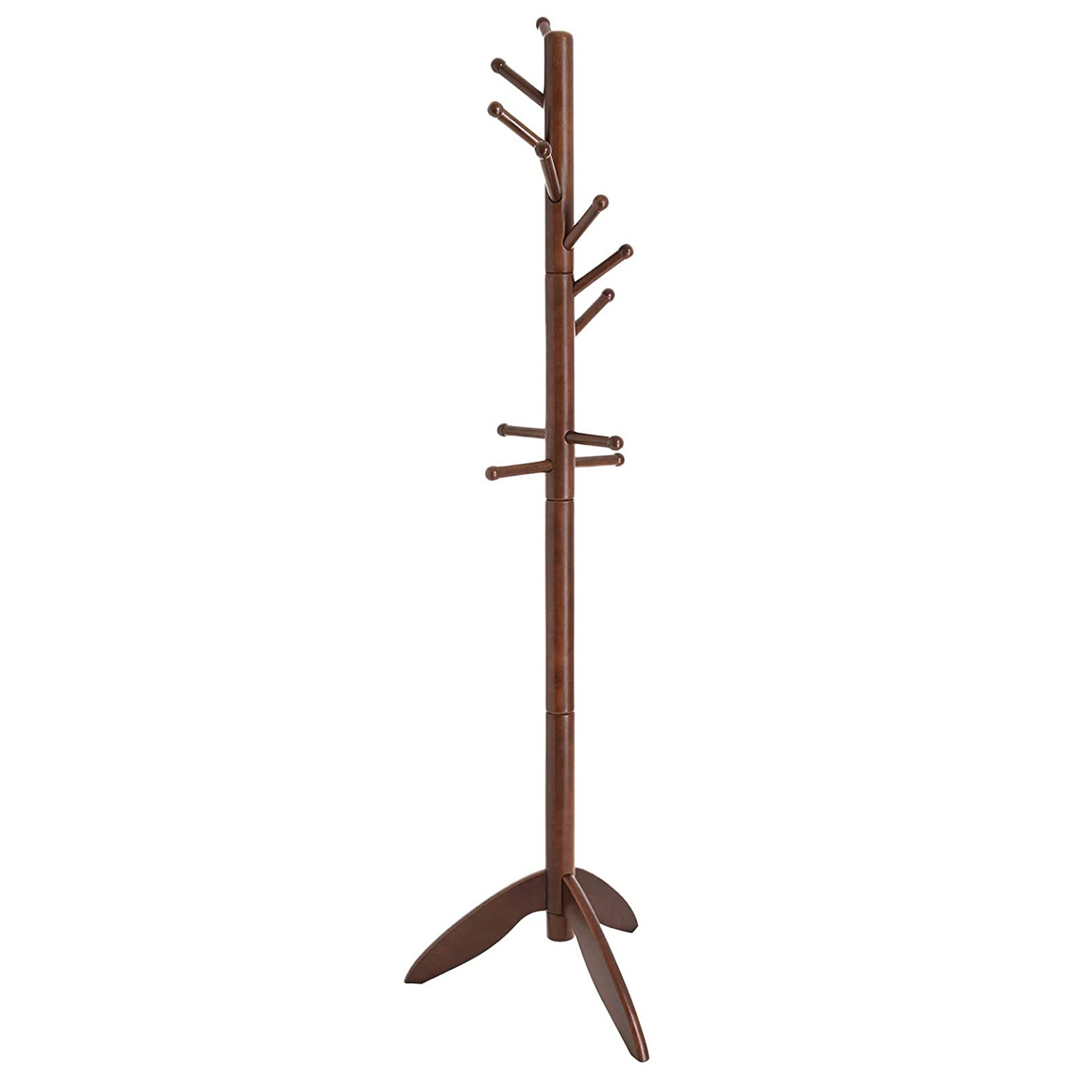 VASAGLE Wooden Hall Tree Coat Rack Free Standing with 11 Rounded Hooks,  Entryway Hats Purses Coat Stand Hanger Holder