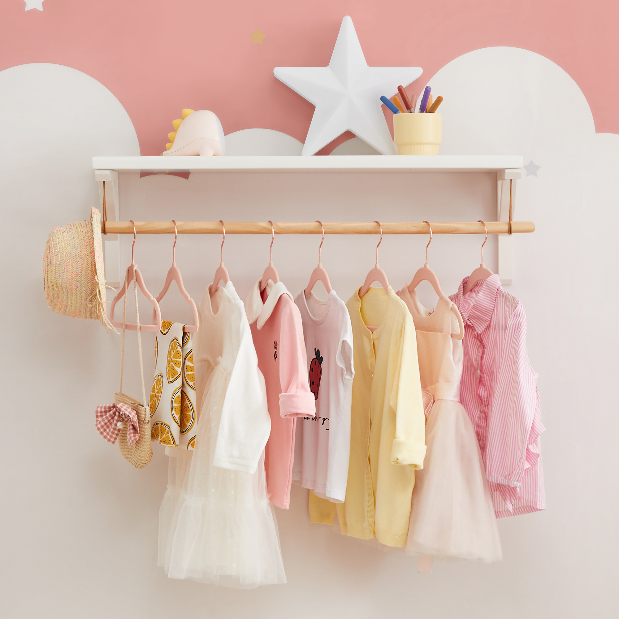 wholesale 50 pack Customized Design Slim Non Slip Kids Children Baby Clothes Hanger Space Saving Velvet Hangers