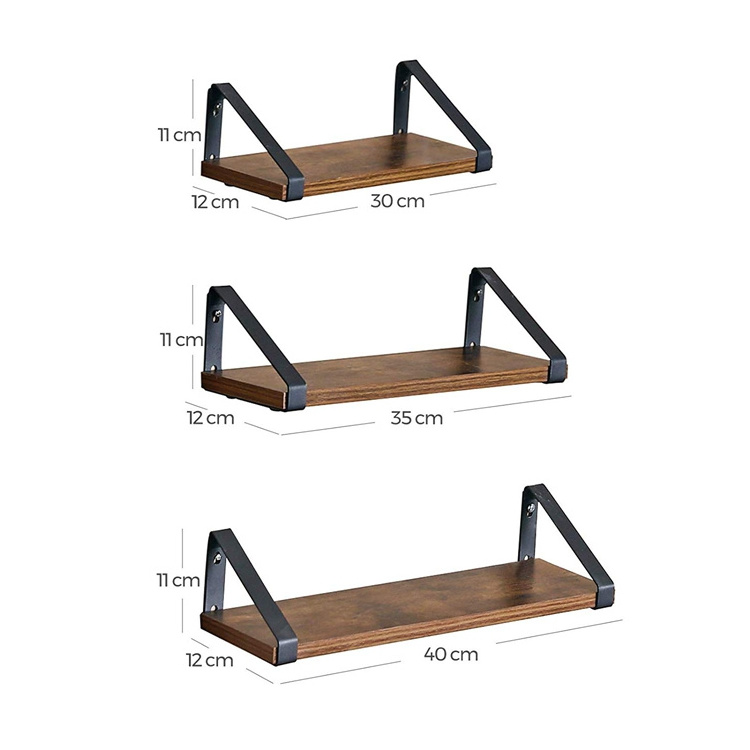 VASAGLE Living Room Bathroom Kitchen Industrial Rustic Brown Set of 3 Floating Shelf Wall Mounted Display Stand Wall Shelves