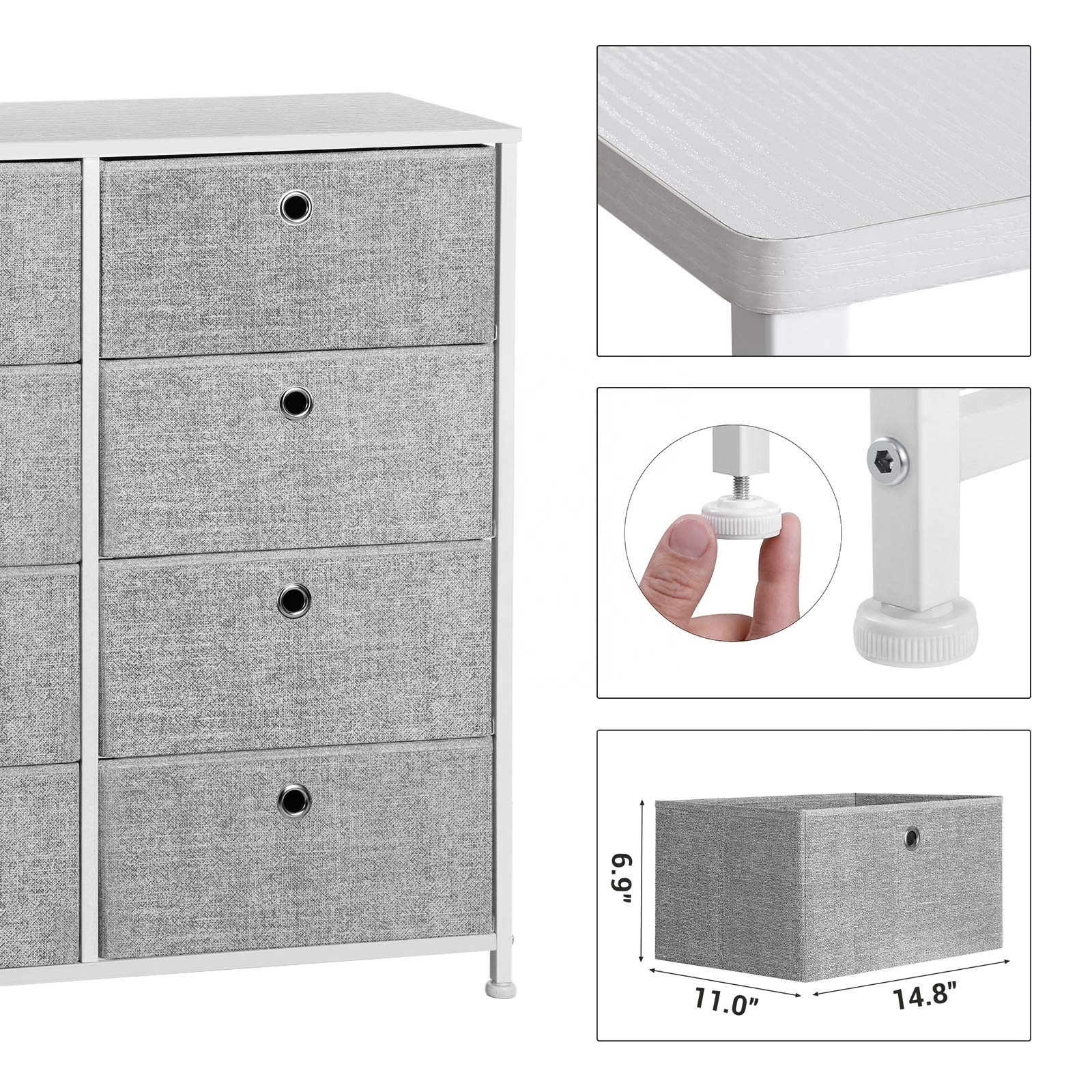 SONGMICS 4-Tier Storage Dresser with 8 Easy Pull Fabric Drawers Multi-Purpose Storage Cabinet  for Bedroom Closet Organizer