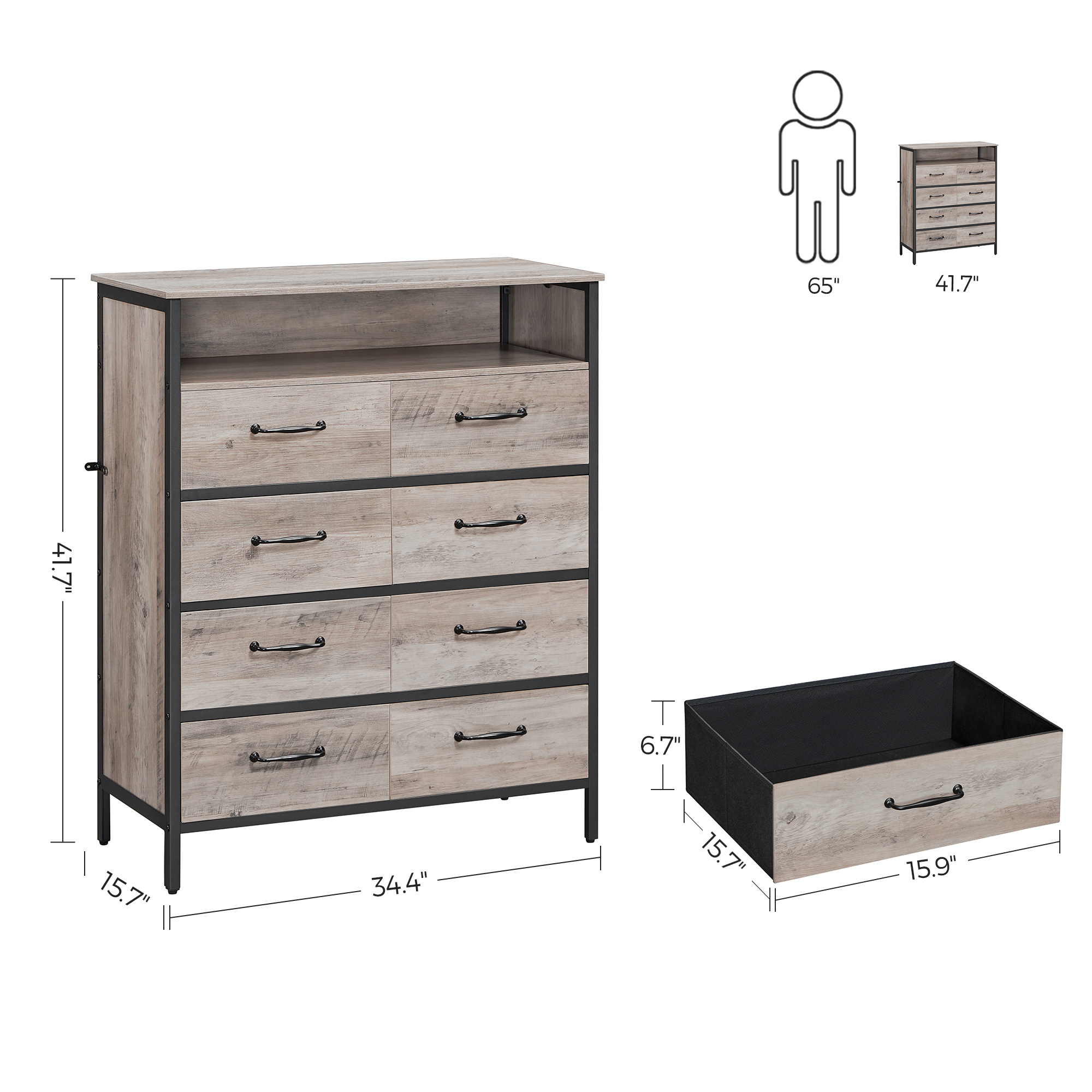 VASAGLE High Quality nordic home cabinet wood simple modern bedroom livingroom storage cabinet 8 chest of drawers