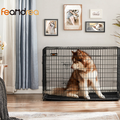 Feandrea Wholesale Dog Kennel  Eco-Friendly Folding Cage Metal Wire Durable Dog Crate for large Pet dog