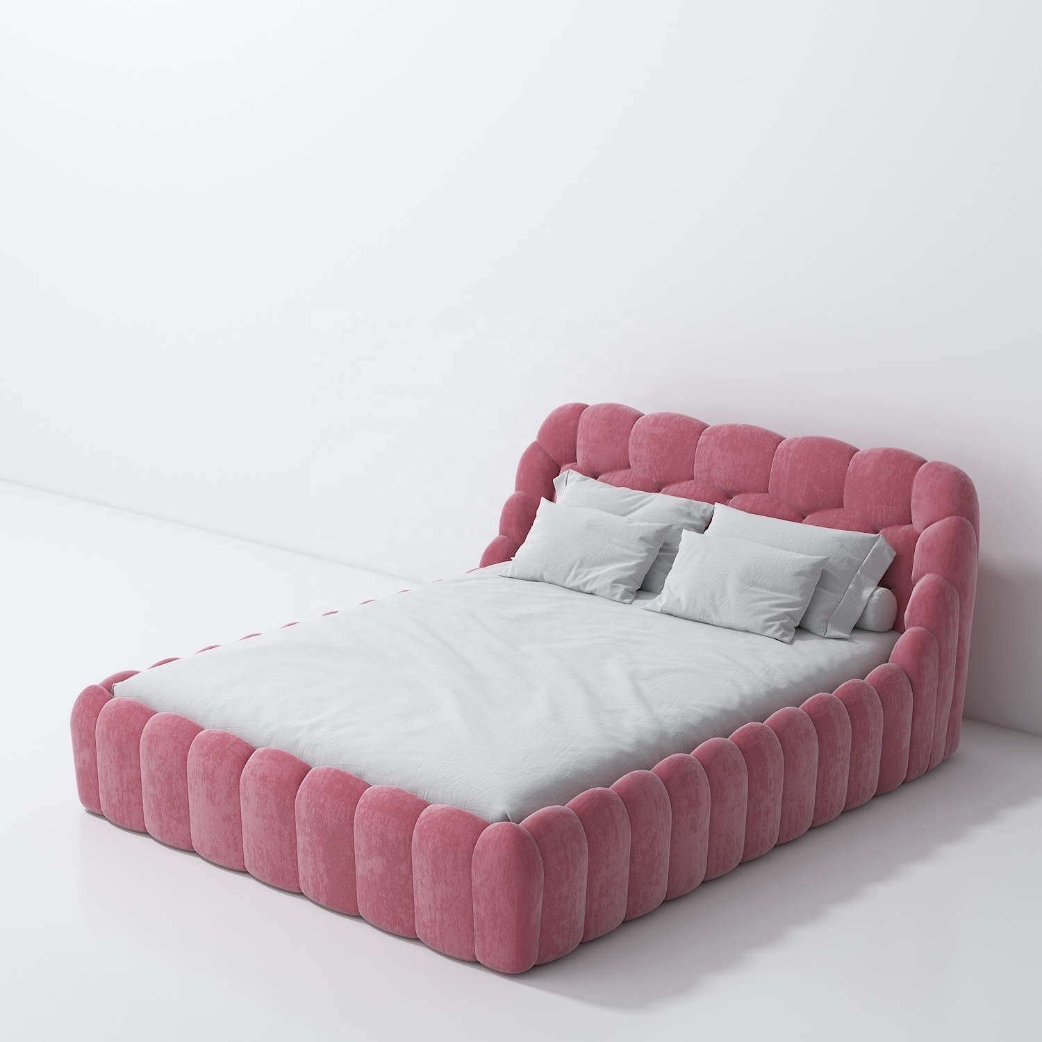 VASAGLE Pink Princess Bedroom Furniture  strong and Durable beds Full/Queen Size customized fabric upholster bed frame