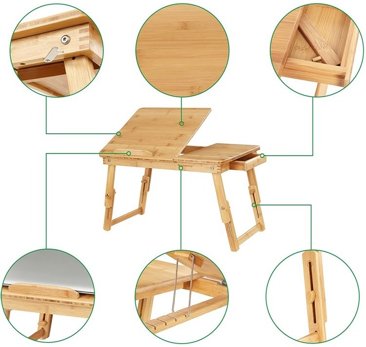 SONGMICS Bed Tray Table Folding Notebook Laptop Computer Desk with Drawer Adjustable Tilting Top Bamboo Dropshipping, Design