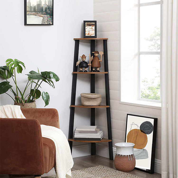 VASAGLE Home Office Wood Look Accent Furniture Industrial 4-Tier Ladder Bookcase Storage Rack Plant Stand Corner Shelf