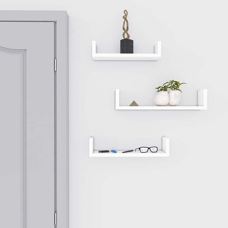 SONGMICS Decorative White Wall Shelf Set of 3 U-shaped Cube Floating Shelves