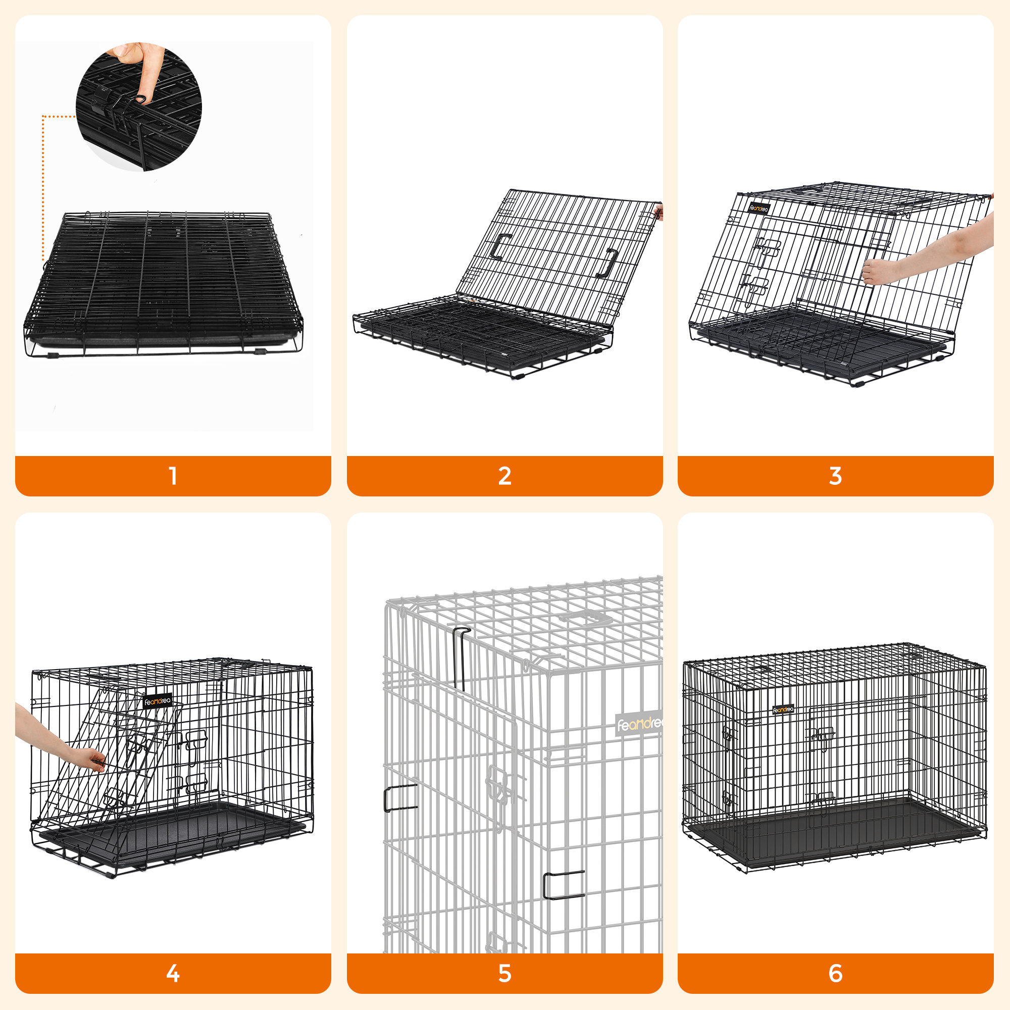 Feandrea Wholesale Dog Kennel  Eco-Friendly Folding Cage Metal Wire Durable Dog Crate for large Pet dog