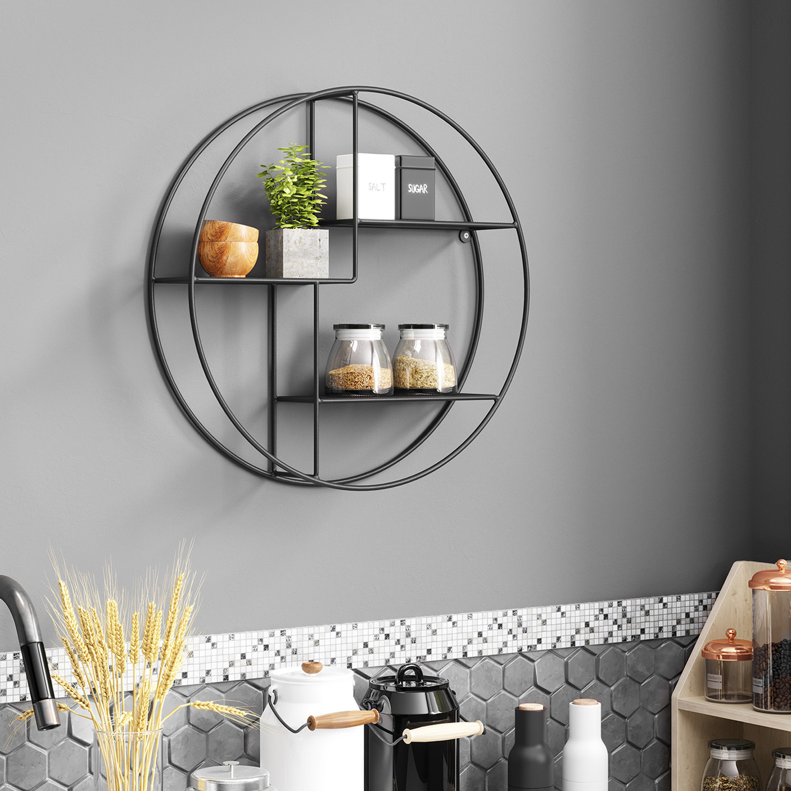 SONGMICS European modern Metal round shape Floating  Wall Mounted Display Shelf steel Craft Decorative Wall Shelf