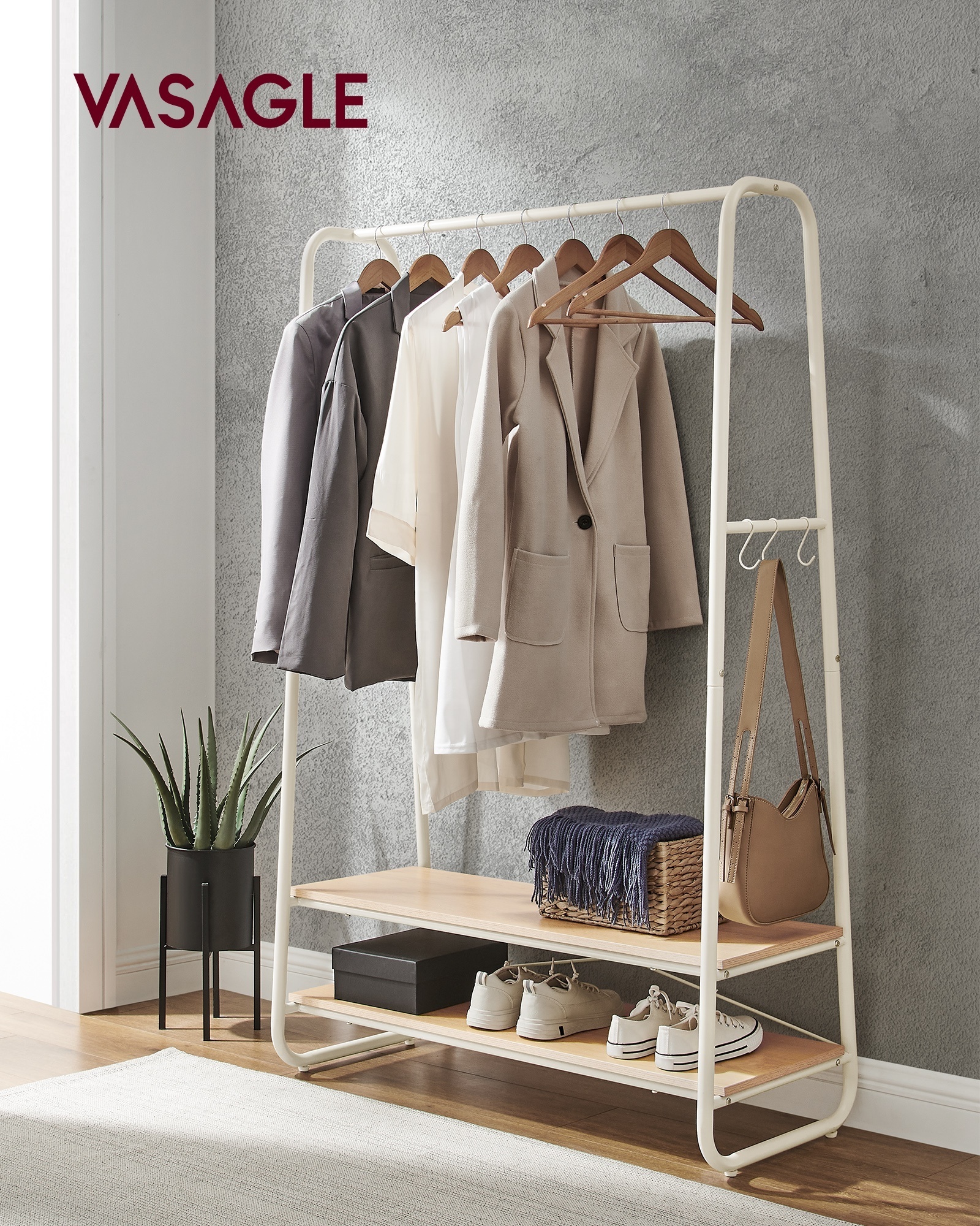 VASAGLE Custom Large Capacity Steel Cloth Display Racks with 2 Shelves Coat Hanging Rack clothes Drying Racks