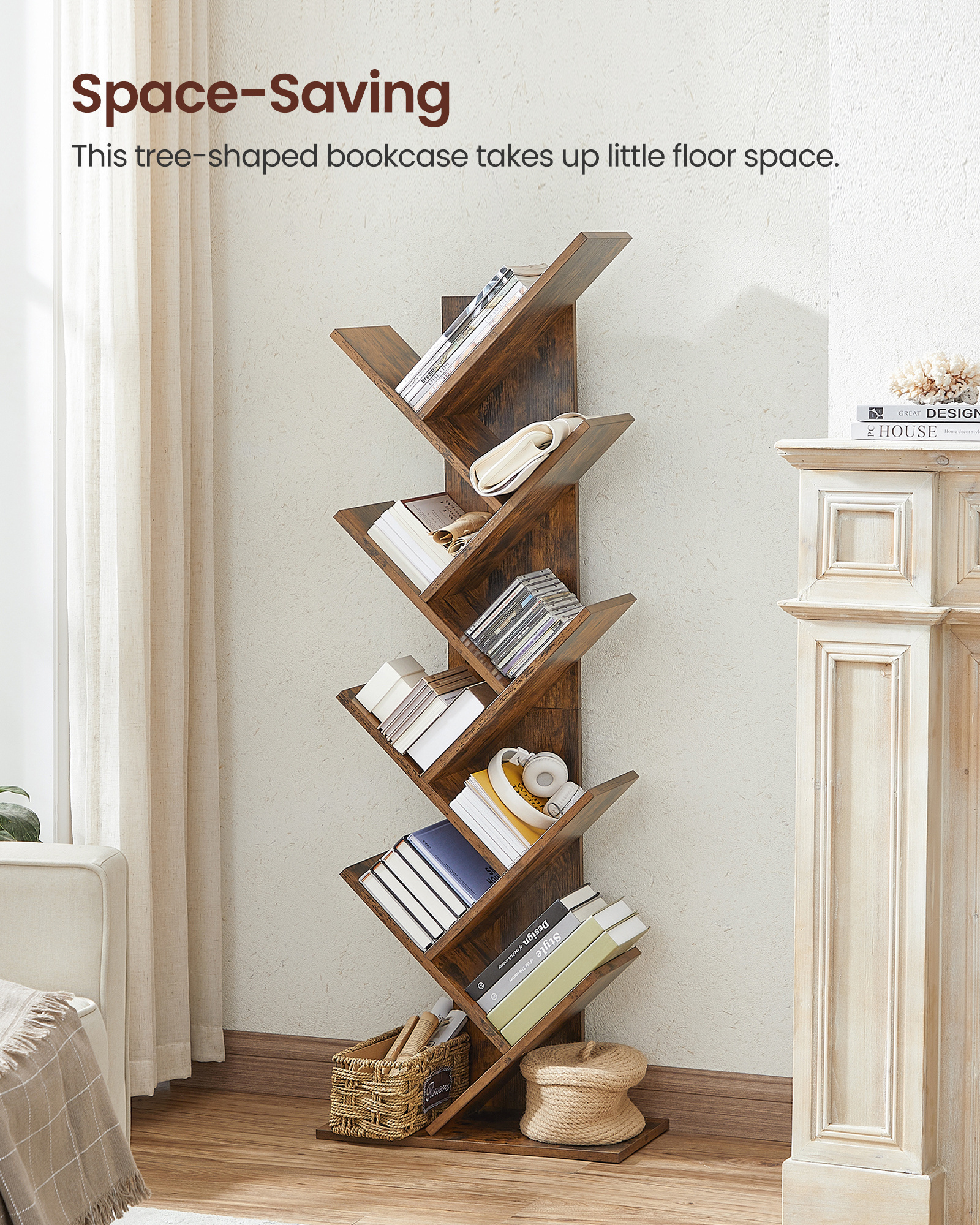 VASAGLE 8-Tier Floor Standing Bookcase industrial Particleboard living room tree bookshelf