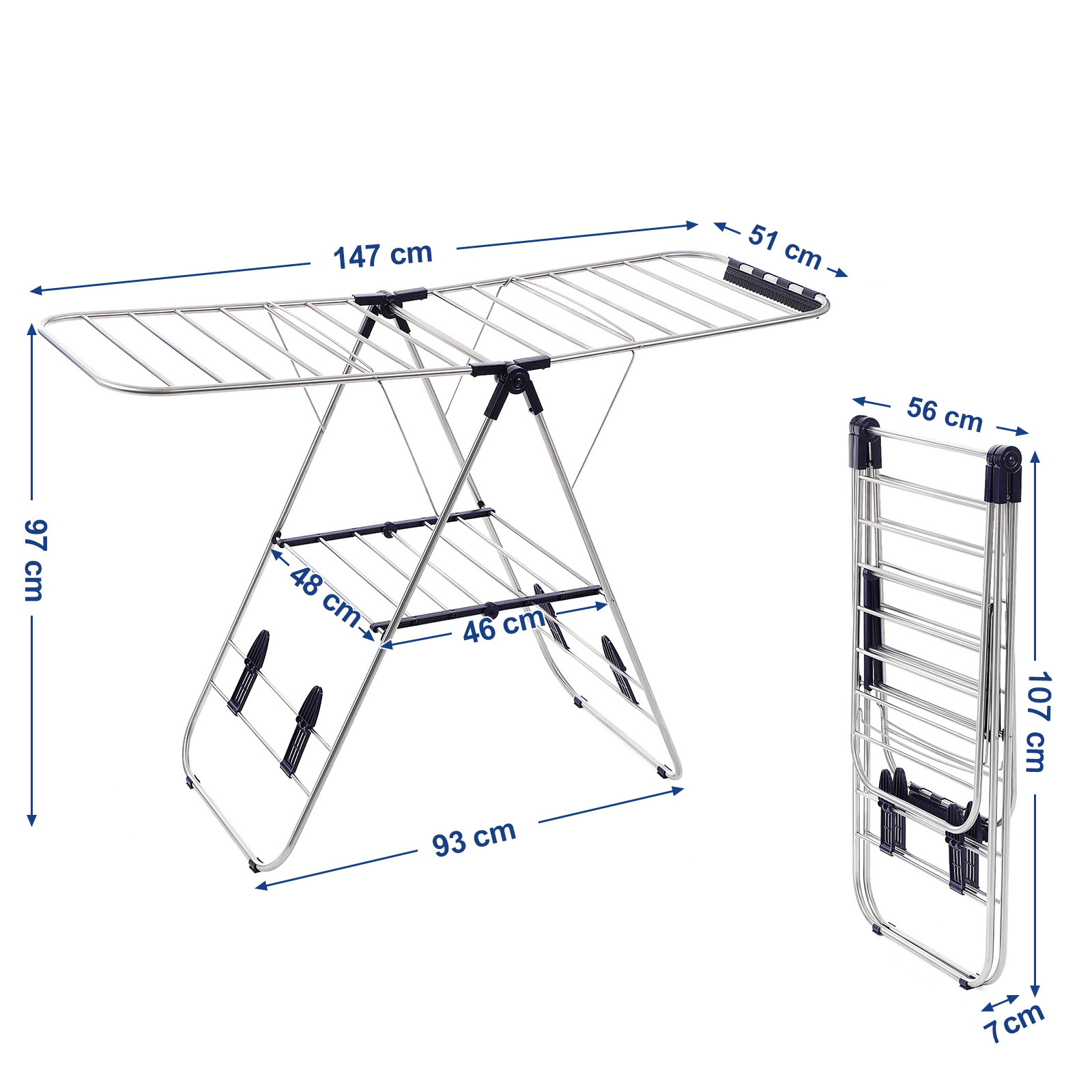 SONGMICS 2 tier folding cloth rack stainless steel clothes drying drying rack clothes laundry