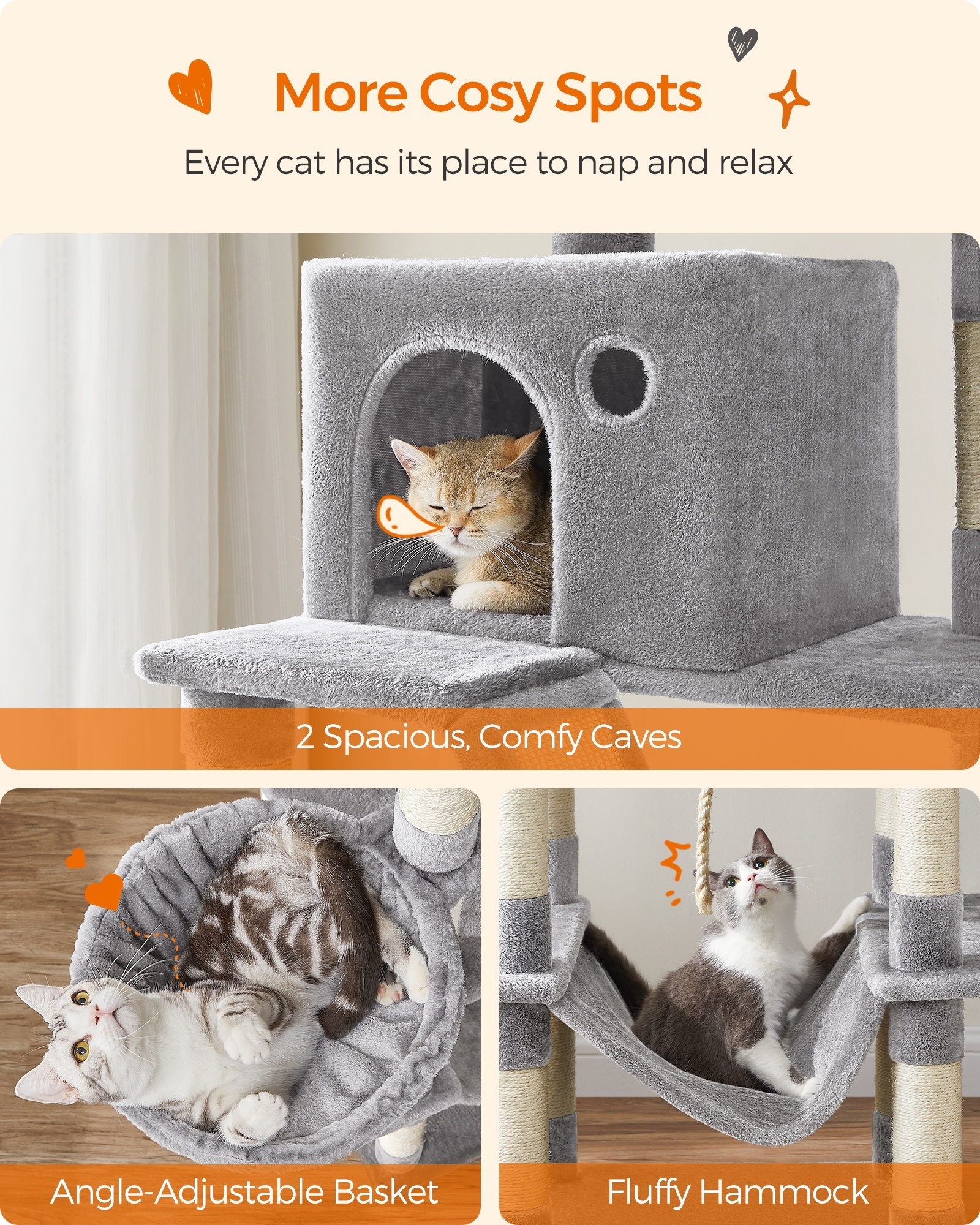 Feandrea Multi Level  cat tree Condo for Indoor Cats 206 cm Large Cat Tower with 13 Scratching Posts