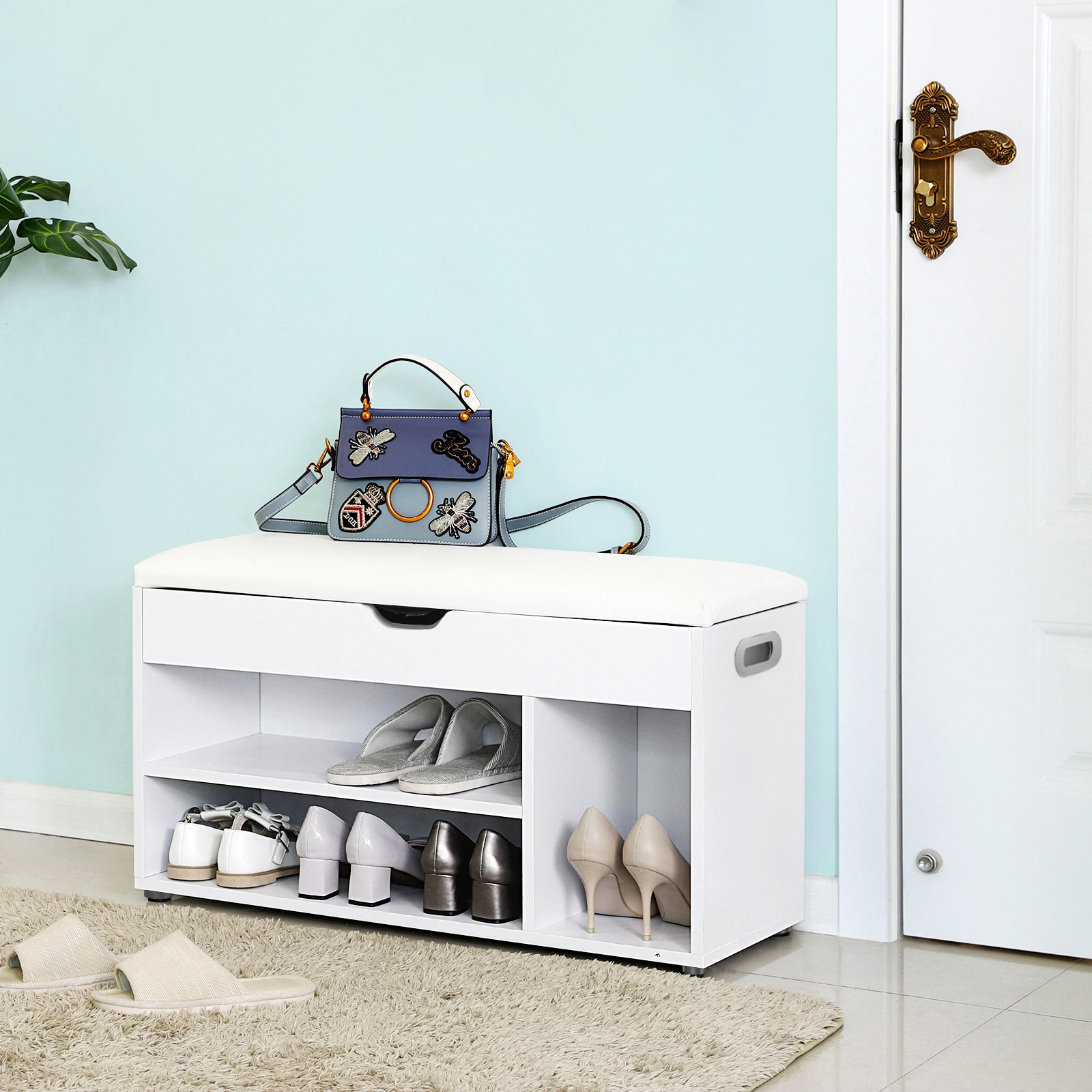 VASAGLE Multifunctional entryway furniture modern wooden shoe rack bench storage with cushion shoes storage cabinet