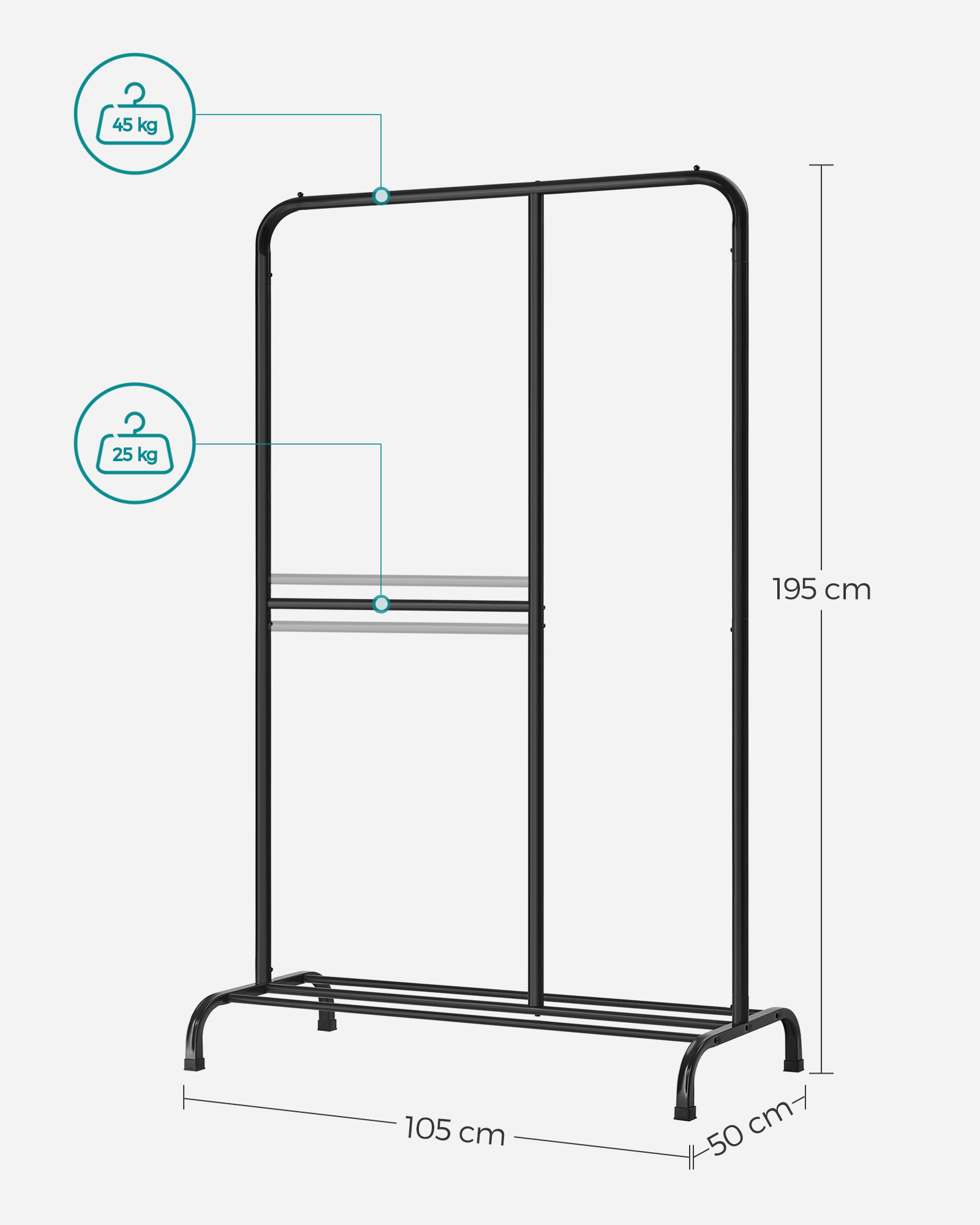 SONGMICS Clothes Rack with adjustable Hanging Rail for Bedroom Laundry Clothes Hanger Drying Rack