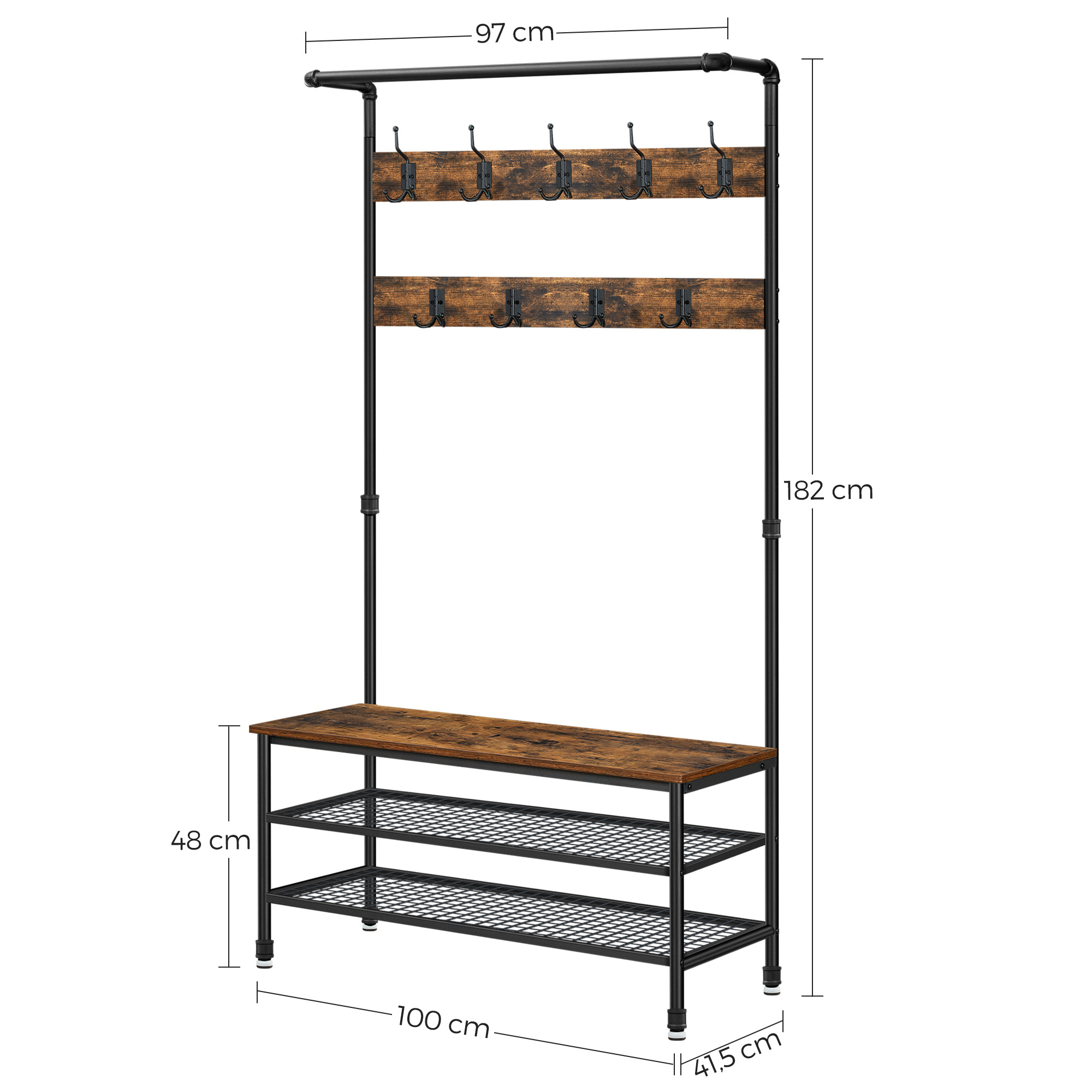 VASAGLE  Wholesale Industrial Living Room Furniture Wooden Coat Racks Stands With Hooks Coat Rack With Shoes Rack