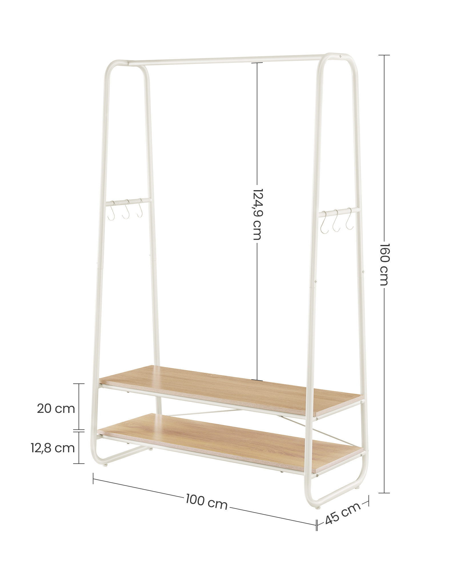 VASAGLE Custom Large Capacity Steel Cloth Display Racks with 2 Shelves Coat Hanging Rack clothes Drying Racks