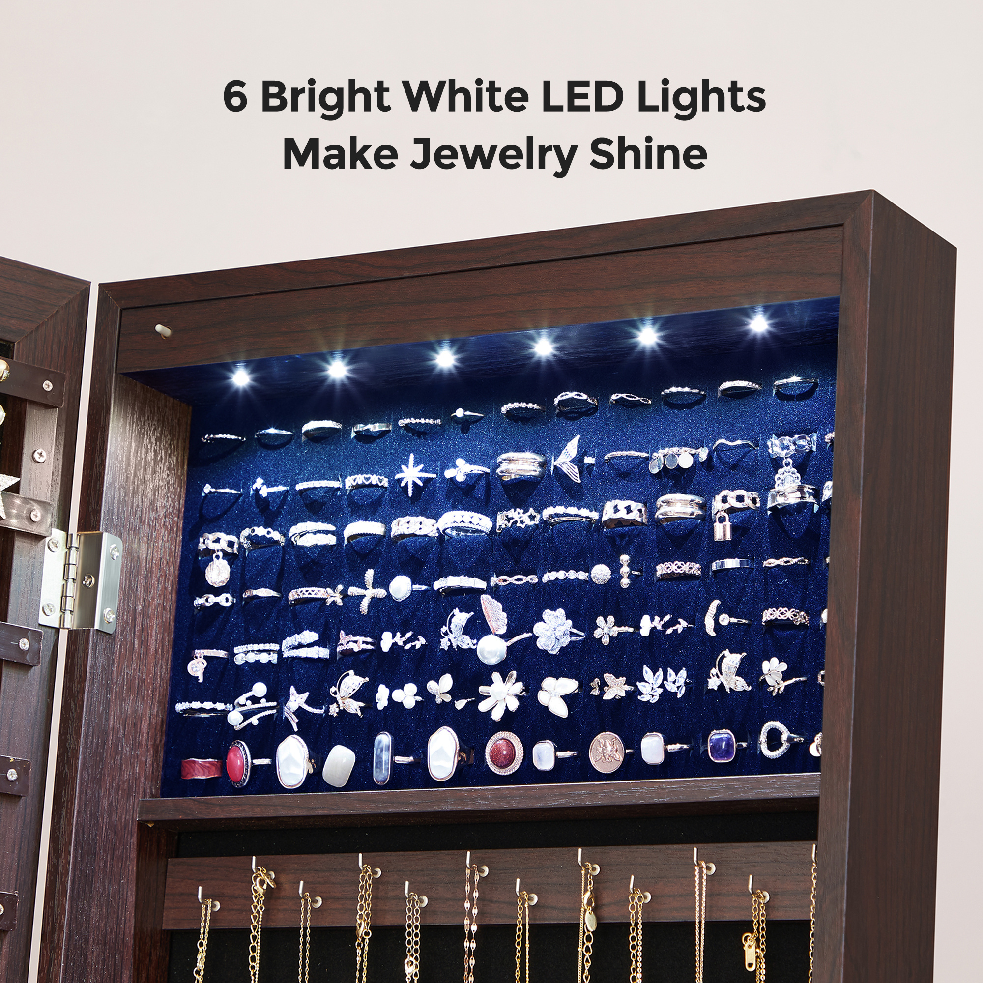 SONGMICS Full Length Mirror Standing Lights Jewelry Cabinet Eco Friendly Mirror Jewelry Armoire with LED