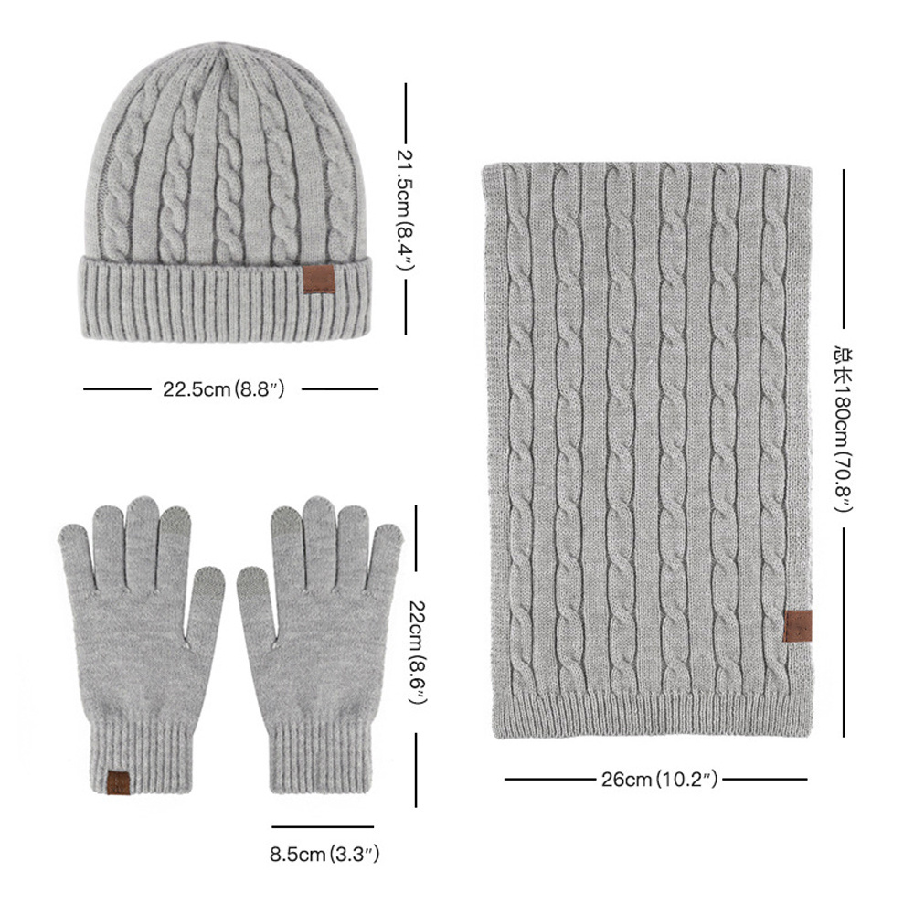 Custom Logo Wool Knitted Hat Scarf Beanie Gloves Set Men Women's Winter Warm Alpaca Soft Stretch Hat Scarf Mitten 3 sets