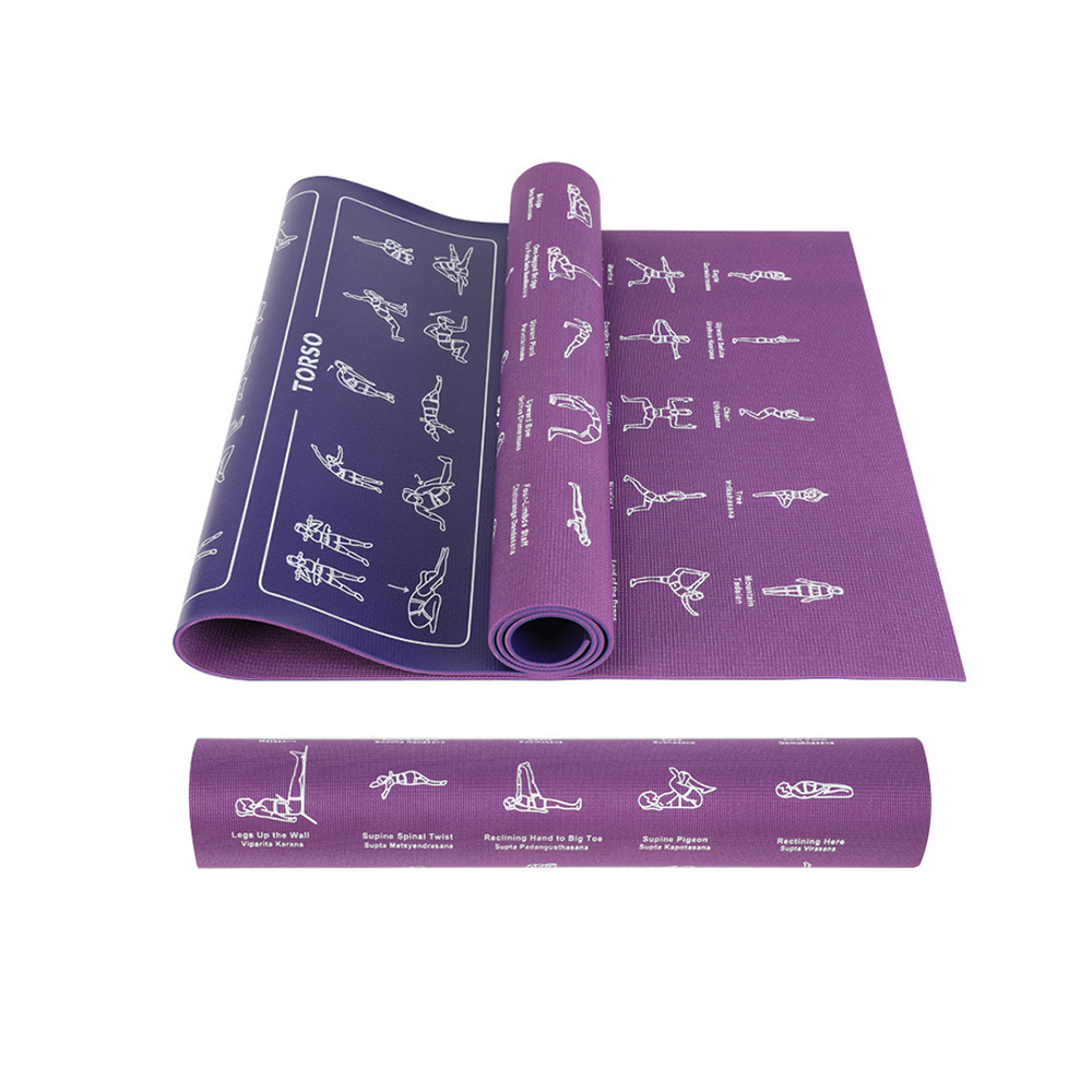 Fitness Yoga Mat Large 4mm Thick Non Slip PVC Exercise Mats Printed Yoga Poses for Pilates Workout Stretching Gym Essentials