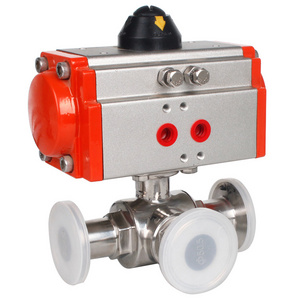 3 Way SS316 L/T Type double-acting Pneumatic Actuator for Water Gas Pneumatic Sanitary  Ball Valve