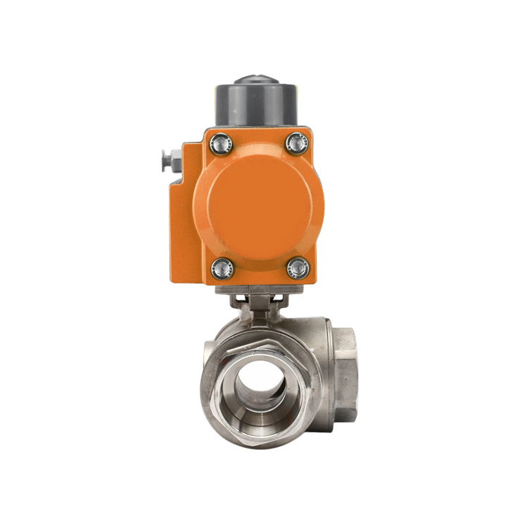 DN80 12V 24V ball valve metal hard seal Pneumatic Actuated Stainless Steel  3 Ways Ball Valve