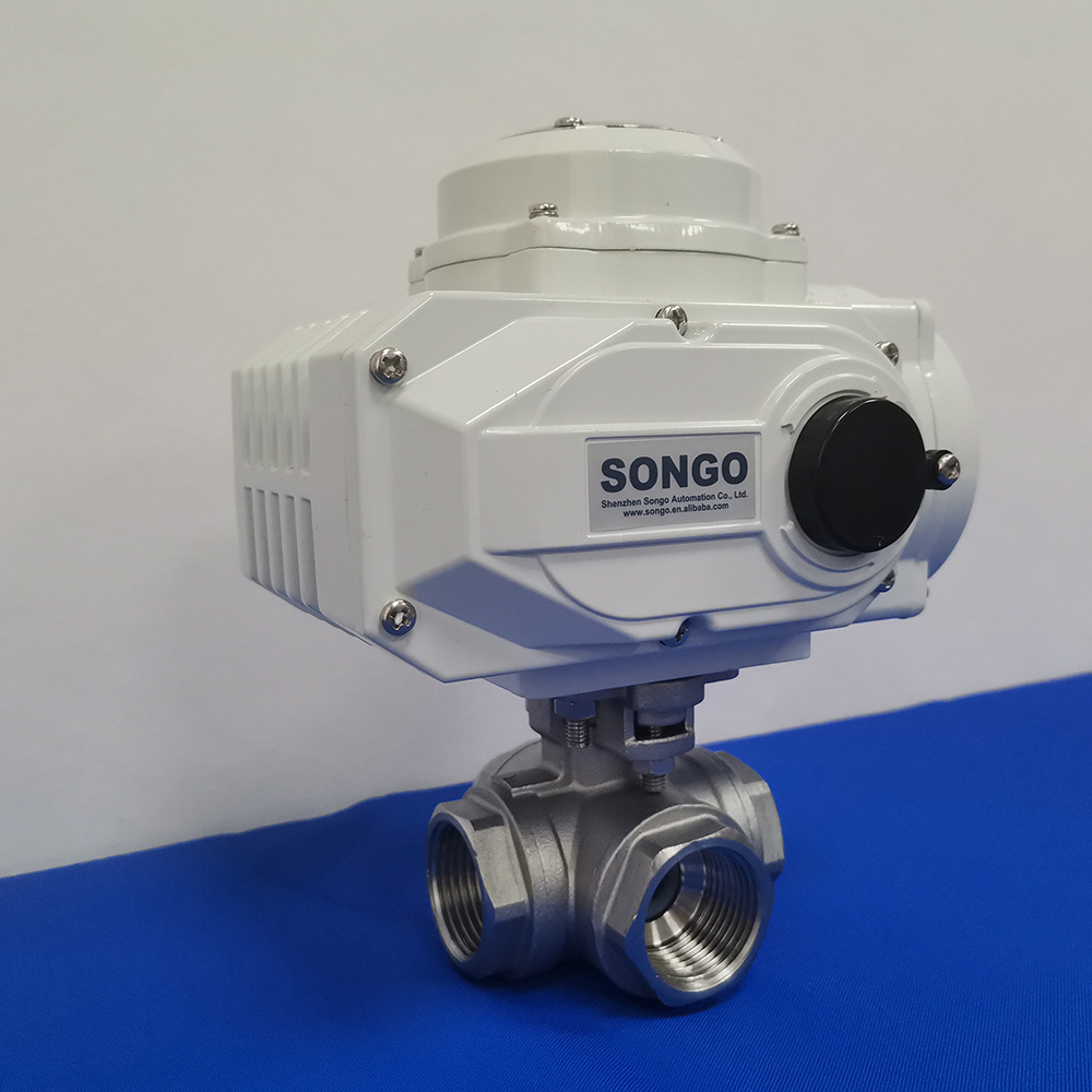 SONGO 1/2 inch 4 Way CF8M 1000 WOG 12V NPT Female Threaded 4way Stainless Steel Electric Motorized Ball Valve