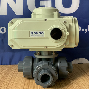 Electric Actuator DN20 3/4 inch  220V AC True Union  with On Off type Motorized PVC 3 Way Ball Valve