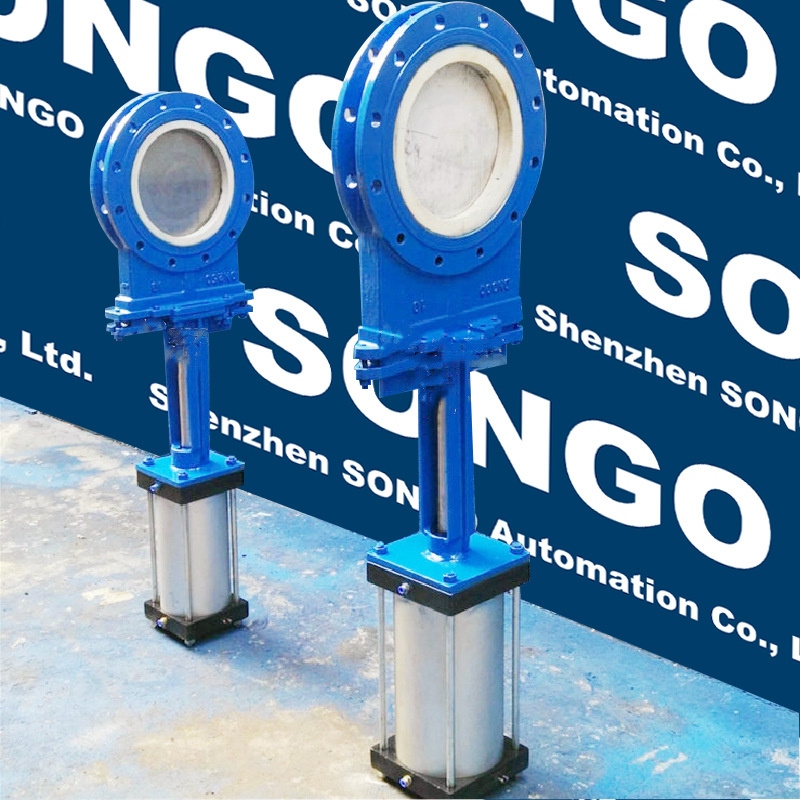 PN16 10inch Pneumatic Operated  Knife Gate Valve ptfe line cast steel Pneumatic Air Control flange wafer Knife Gate Valve