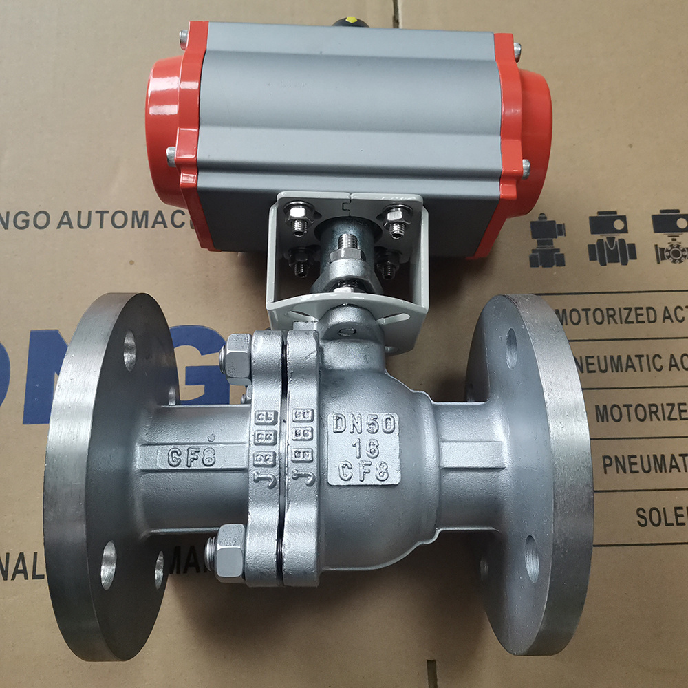 DN50 2inch stainless steel 304 double action pneumatic actuated NC air to open flange ball valve