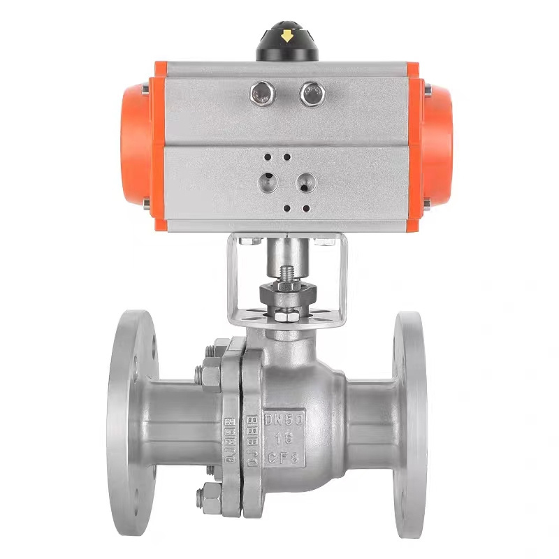 DN50 2inch stainless steel 304 double action pneumatic actuated NC air to open flange ball valve