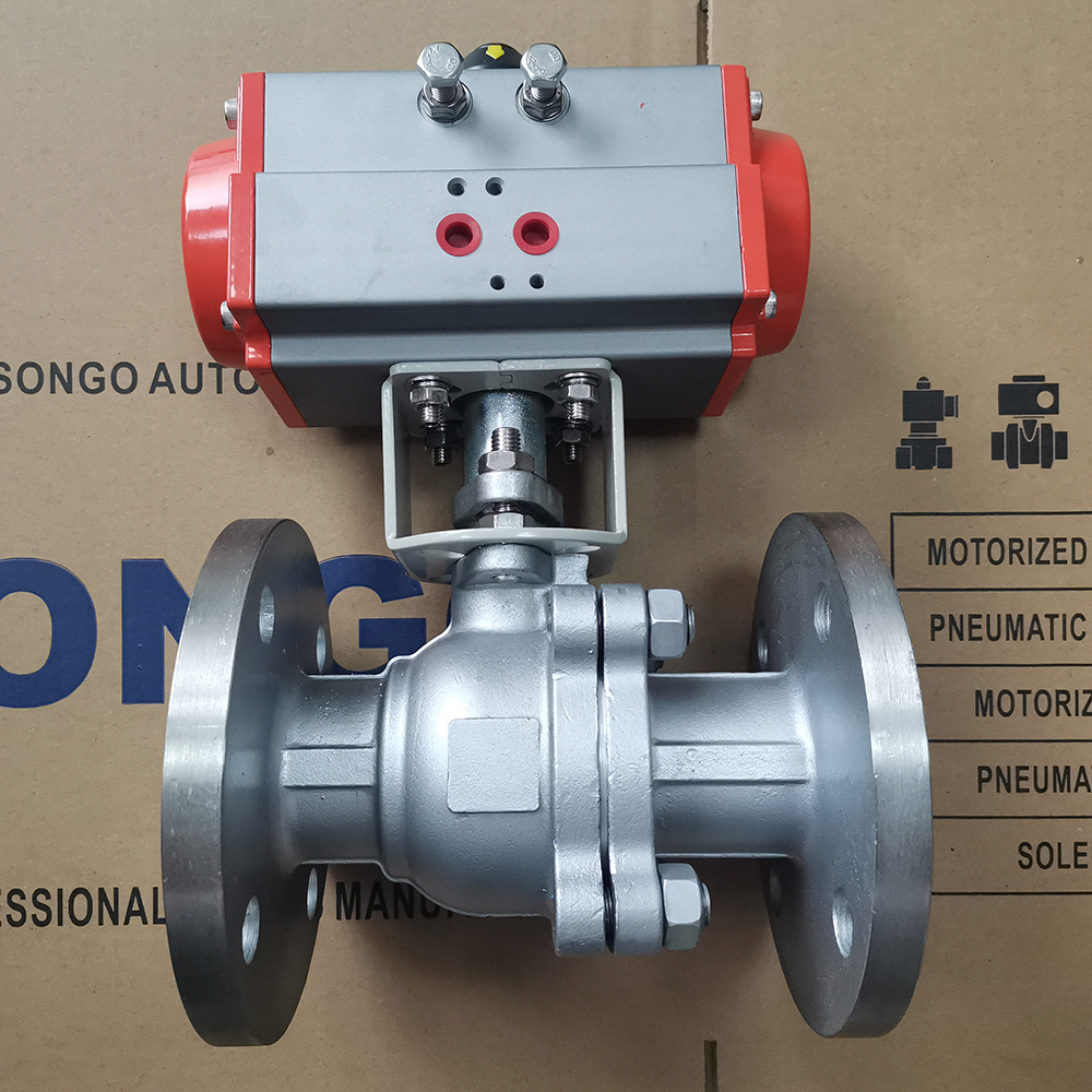 DN50 2inch stainless steel 304 double action pneumatic actuated NC air to open flange ball valve