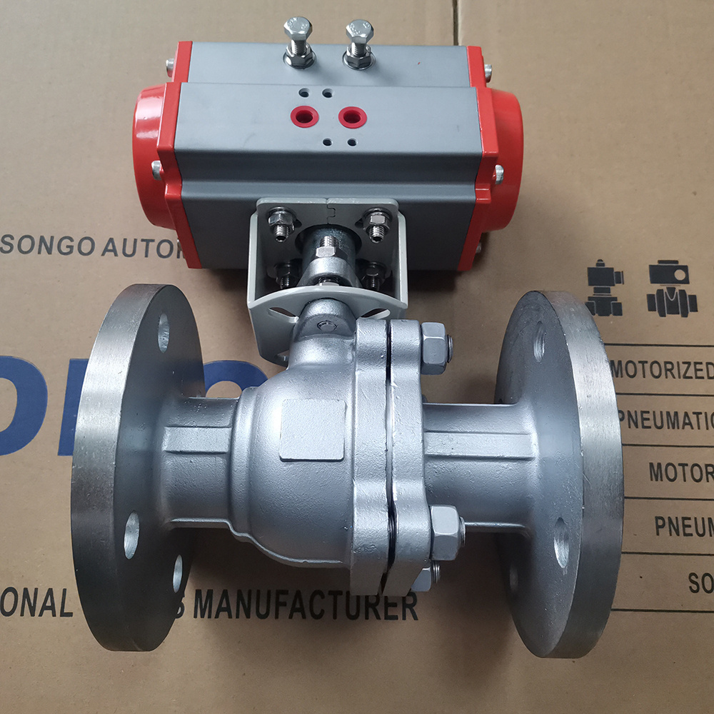 DN50 2inch stainless steel 304 double action pneumatic actuated NC air to open flange ball valve