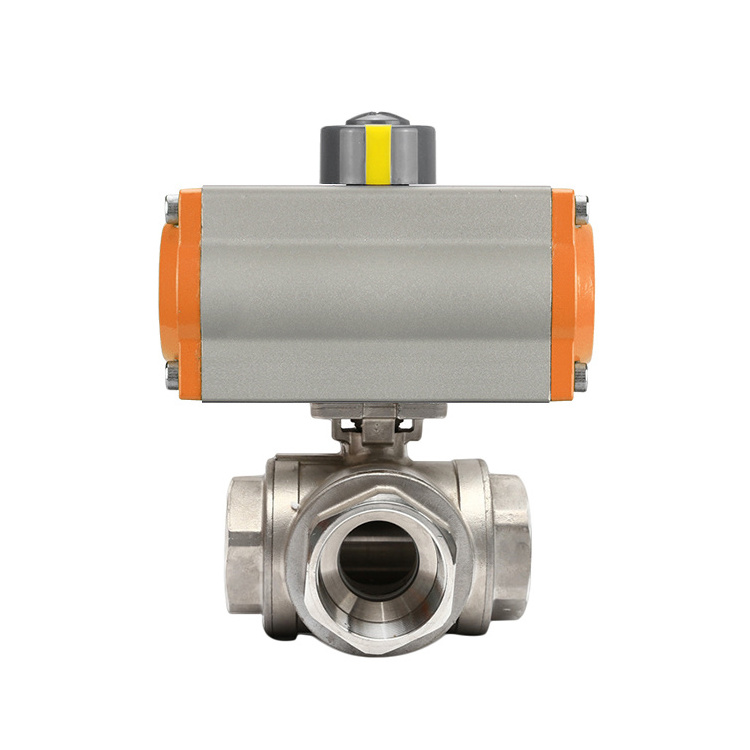 DN80 12V 24V ball valve metal hard seal Pneumatic Actuated Stainless Steel  3 Ways Ball Valve