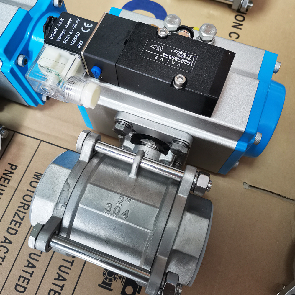 PN16 Air Actuator DN50 stainless steel 304 316 female thread double acting Pneumatic Control Ball Valve With Solenoid  Valve