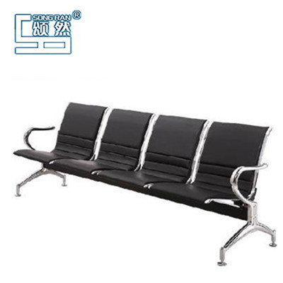 2023 public station chair hospital chair 3 seats black leather sofa modernsilver metal frame shopping mall salon seat