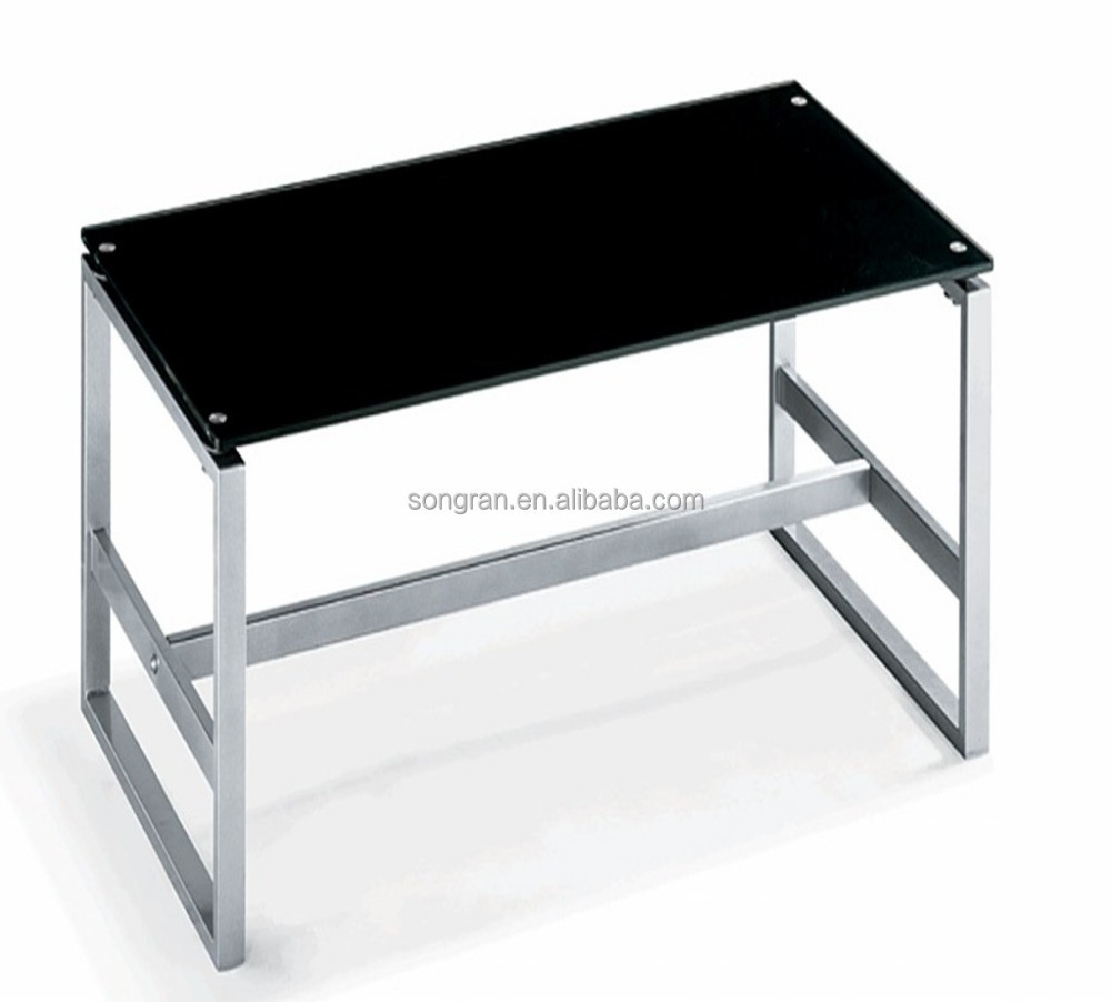 Two tier square tempered glass coffee table with stainless steel tube legs