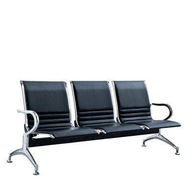 2023 public station chair hospital chair 3 seats black leather sofa modernsilver metal frame shopping mall salon seat