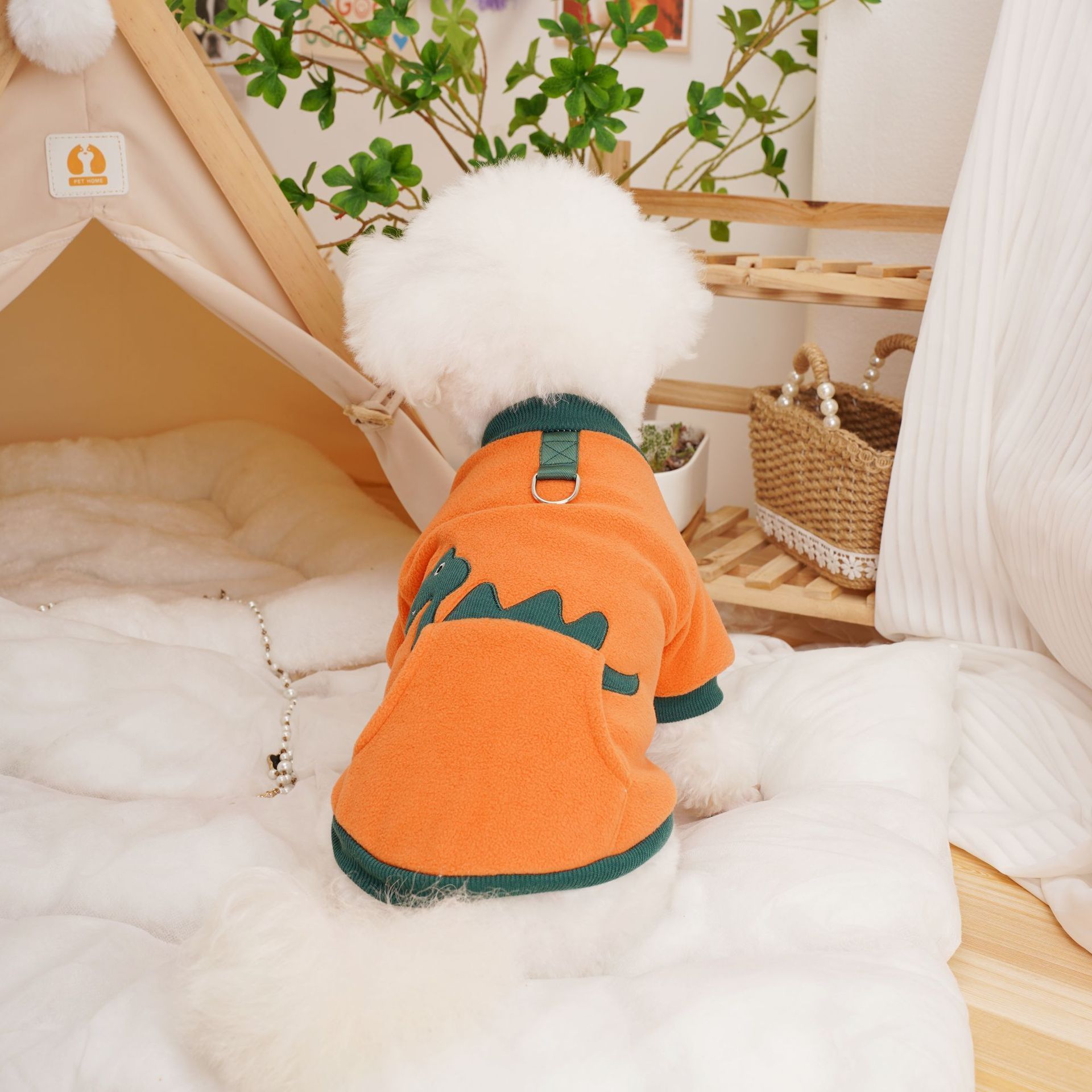 songshantoys Hot Sale Cat pet luxury dog clothes Cute dinosaur pattern winter new thick clothes for small dog