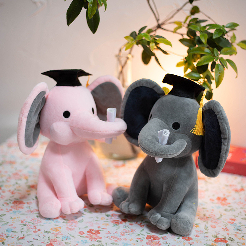 Songshan Toys peluche custom logo mini small soft stuffed animal plush doll Decoration graduation cap gift elephant for students