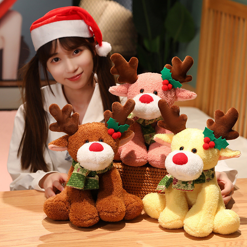 Songshan Toys 2024 new custom peluches plushies Wholesale soft doll stuffed animals Christmas day gift deer plush toy with scarf