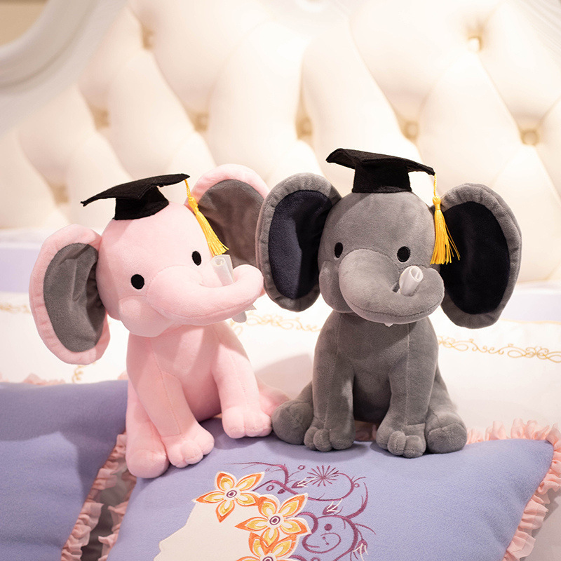 Songshan Toys peluche custom logo mini small soft stuffed animal plush doll Decoration graduation cap gift elephant for students