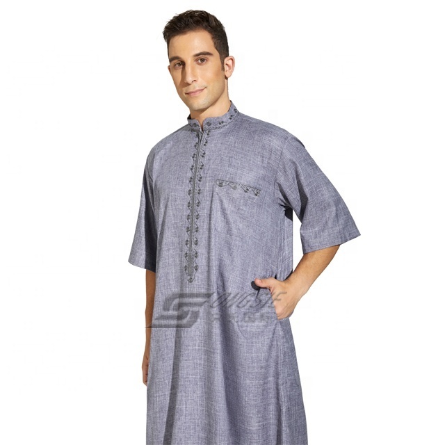 Men High Quality Modern Arabic Moroccan Islamic Thobe Dress Traditional Muslim Clothing