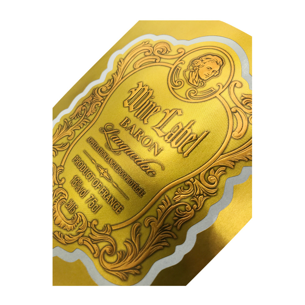 Custom Printing High Quality Golden Foil Paper Champagne Labels Glass Bottle Labels Sticker