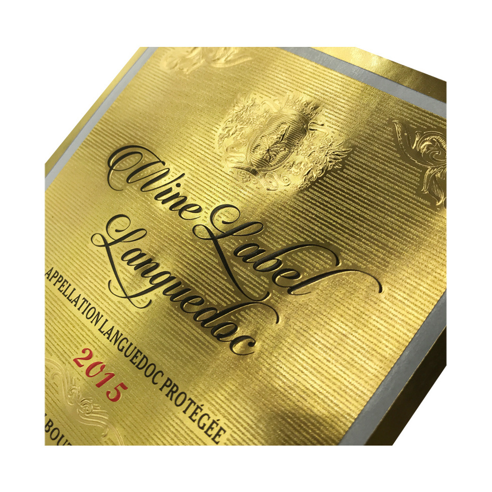 Custom Printing High Quality Golden Foil Paper Champagne Labels Glass Bottle Labels Sticker