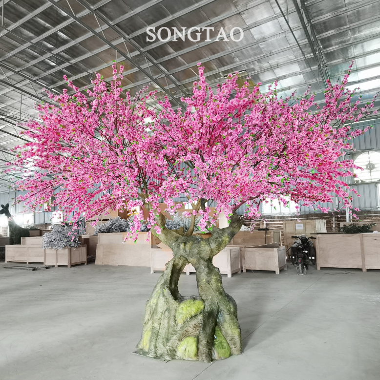 artificial peach blossom tree plastic flower cherry blossom branches wholesale christmas led flower tree light blossom lights