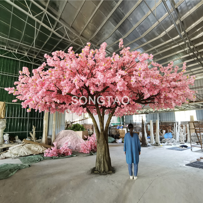 Indoor wedding decorative white pink artificial dense silk branches cherry blossom trees