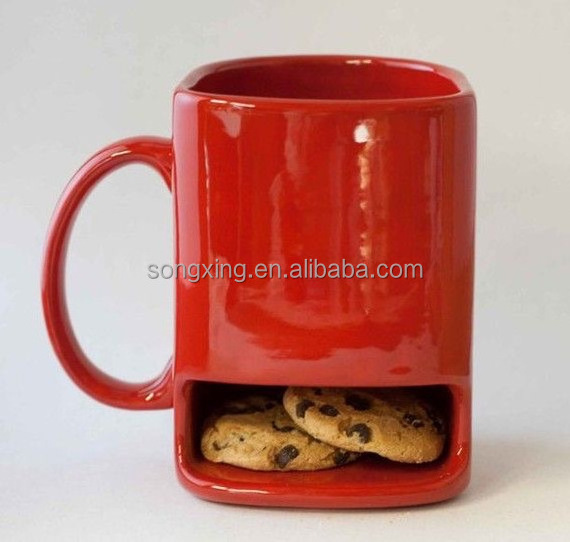 Milk Face Cup Monster Tea Mugs with Biscuit Pocket White Cookies Cup Holder Ceramic Coffee Mug